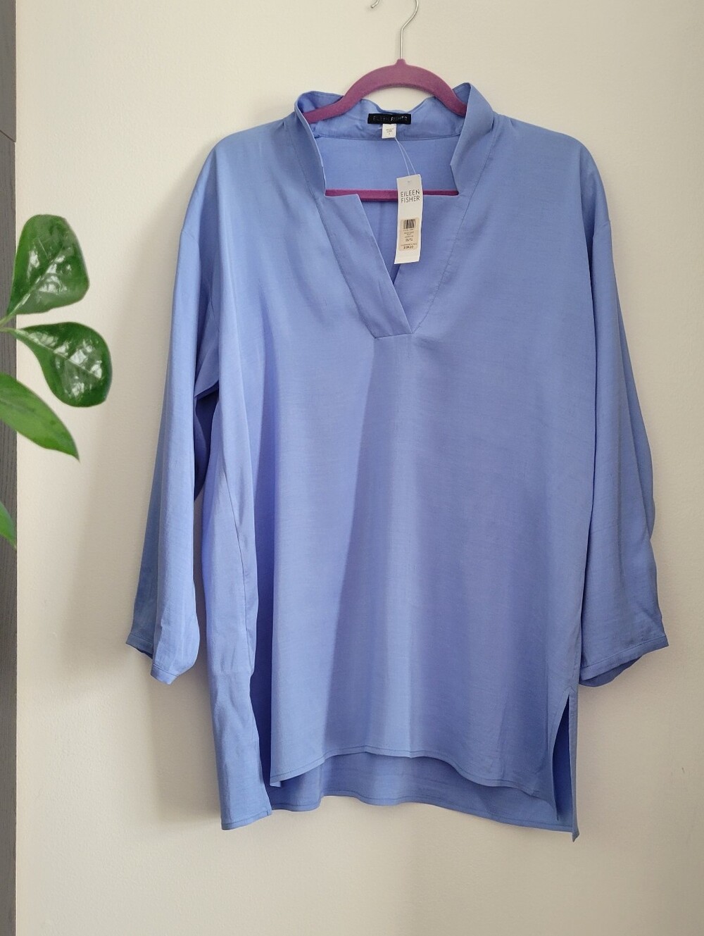 NWT Eileen Fisher SILK tunic light blue top V-neck 3/4-sleeve SIZE S - $139